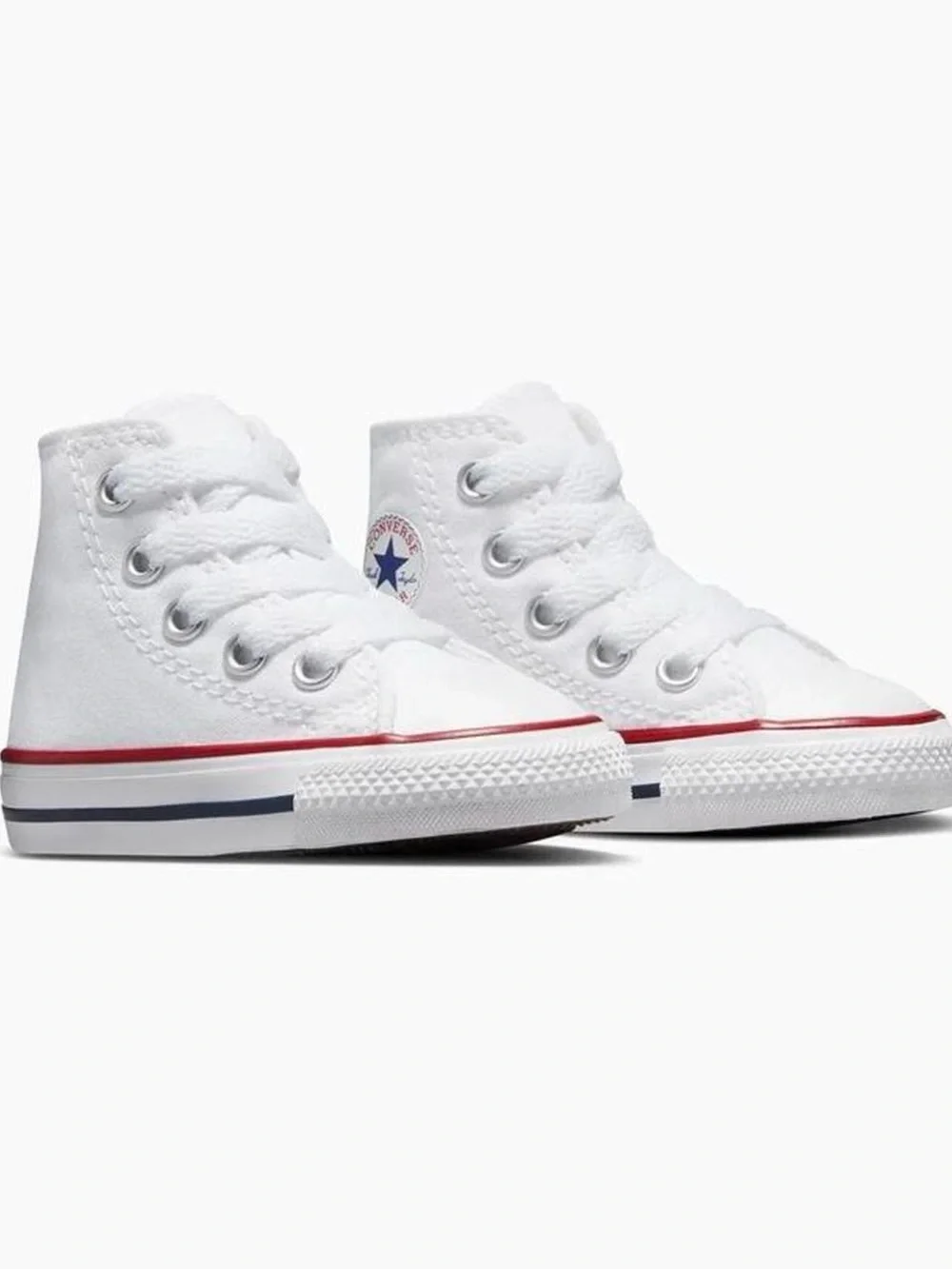 Converse White High Top Sneakers with Red & Navy Trim